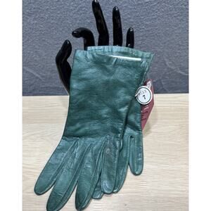 Vintage Aris Fine Leather Gloves Driving/Going Out 100% Silk Lined Green New